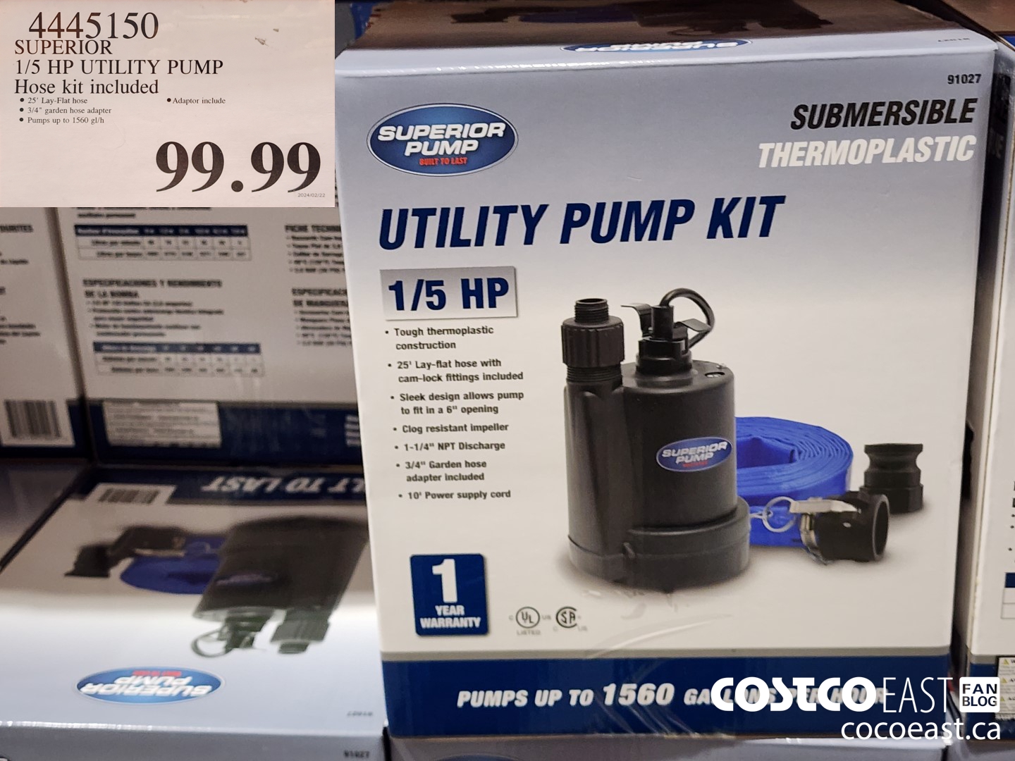 4445150 SUPERIOR 1/5 HP UTILITY PUMP Hose Kit included $99.99