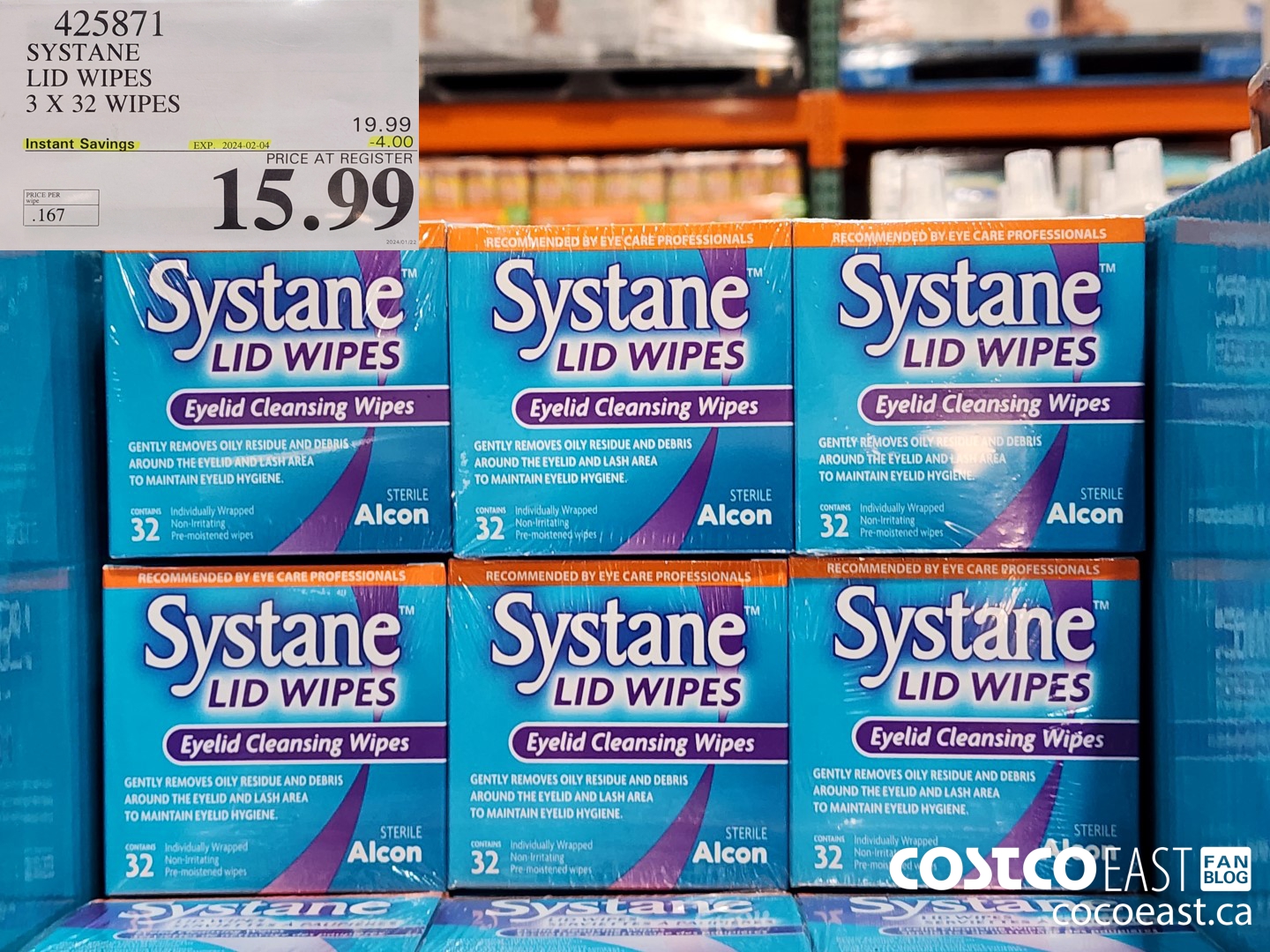 425871 SYSTANE LID WIPES 3 X 32 WIPES ($4.00 INSTANT SAVINGS EXPIRES ON 2024-02-04) $15.99
