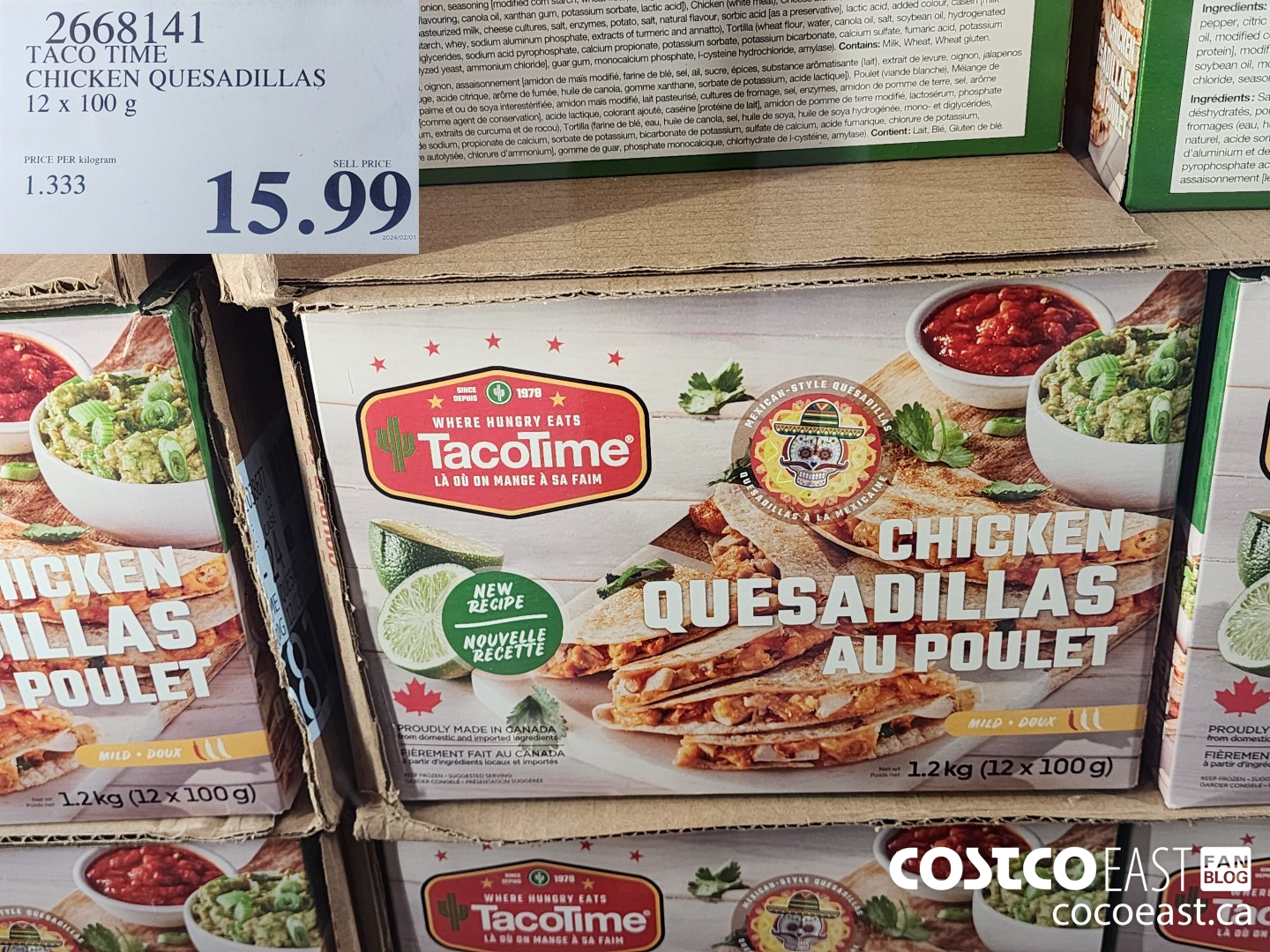 2668141 TACO TIME CHICKEN OUESADILLAS 12 x 100 G $15.99