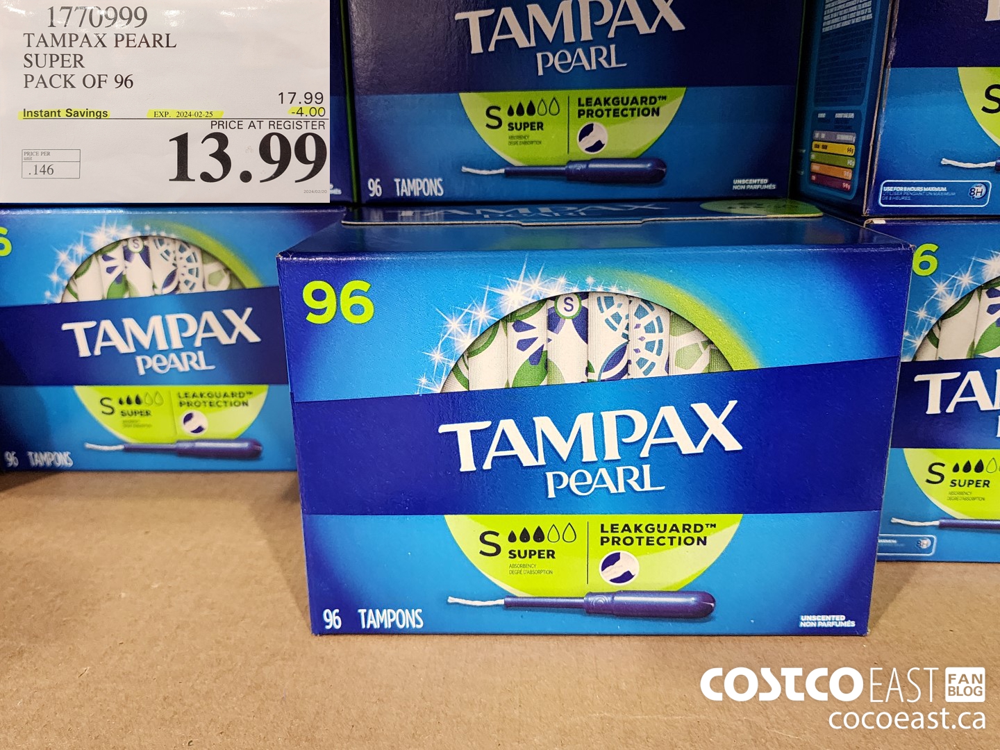 1770999 TAMPAX PEARL SUPER PACK OF 96 ($4.00 INSTANT SAVINGS EXPIRES ON 2024-02-25) $13.99