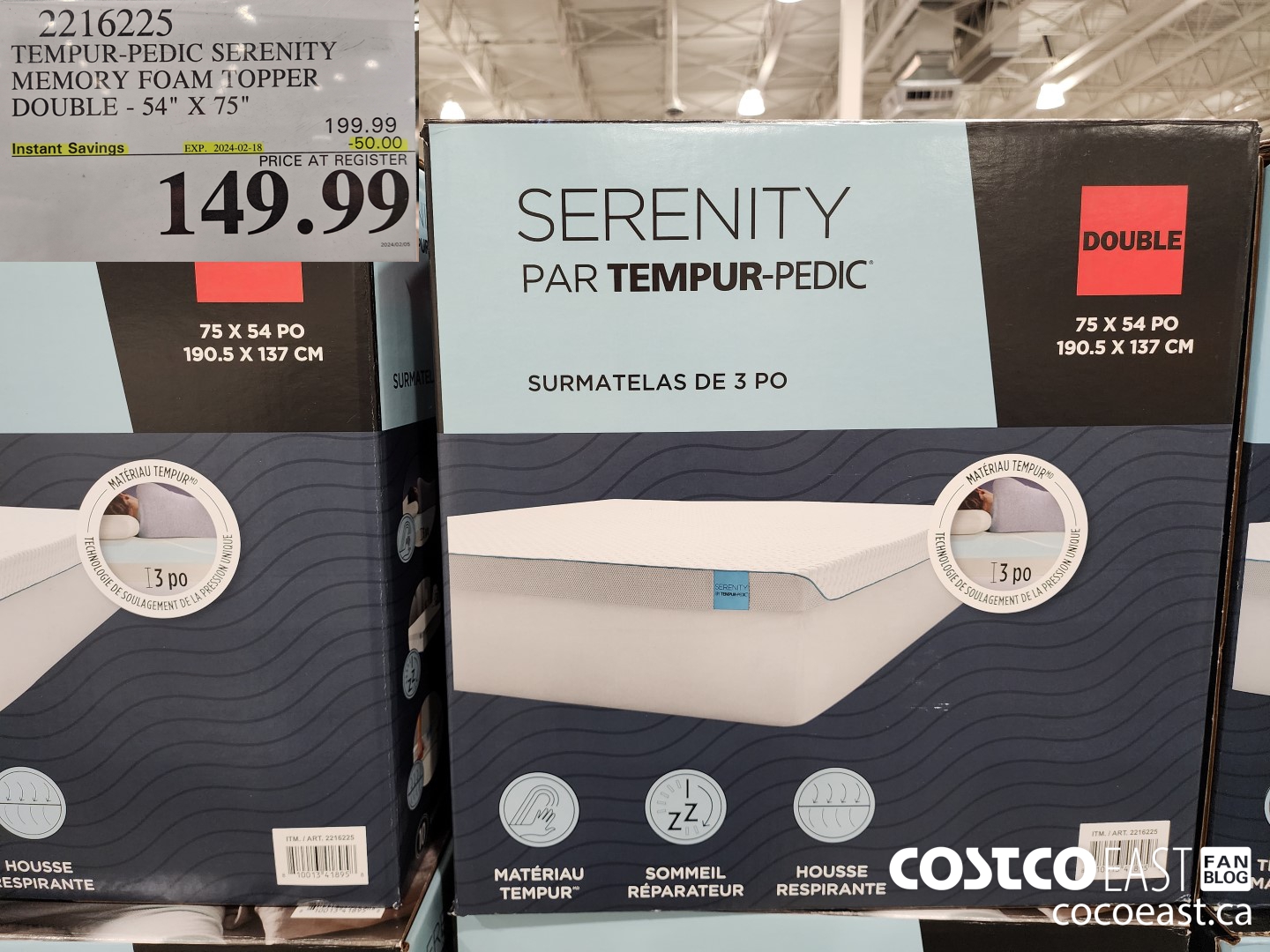 2216225 TEMPUR-PEDIC SERENITY MEMORY FOAM TOPPER DOUBLE - 54