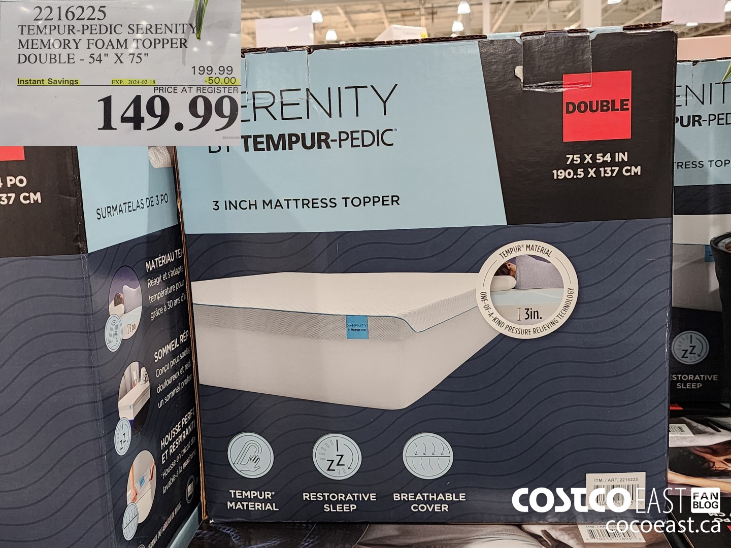 2216225 TEMPUR-PEDIC SERENITY MEMORY FOAM TOPPER DOUBLE - 54