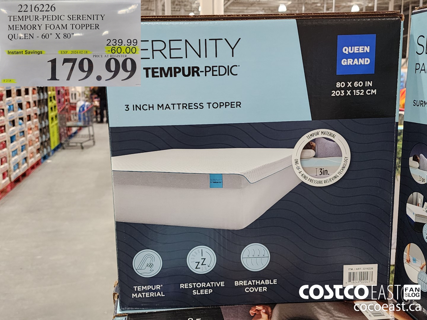 2216226 TEMPUR-PEDIC SERENITY MEMORY FOAM TOPPER QUEEN - 60