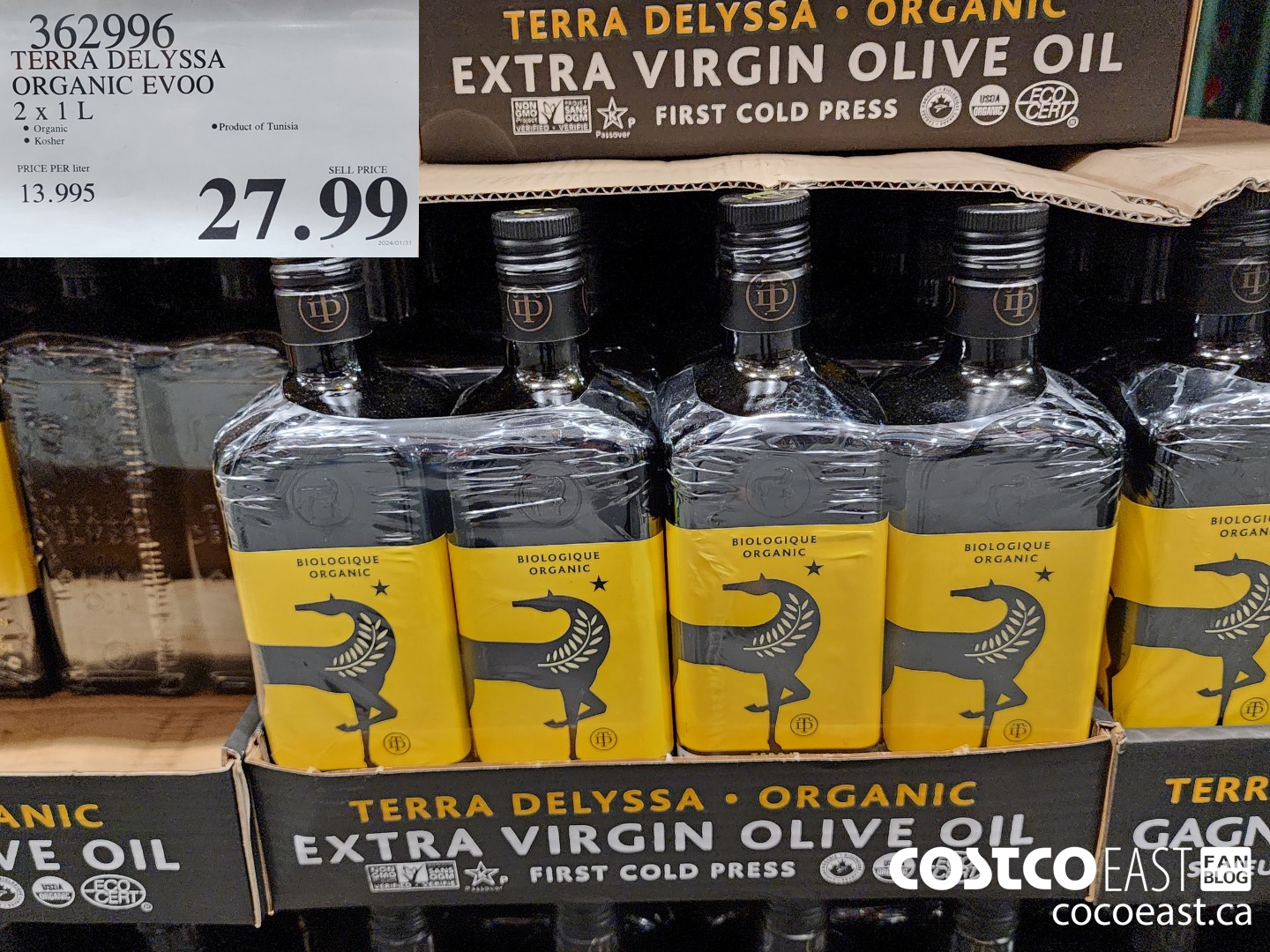 362996 TERRA DELYSSA ORGANIC EVOO 2 X 1L $27.99