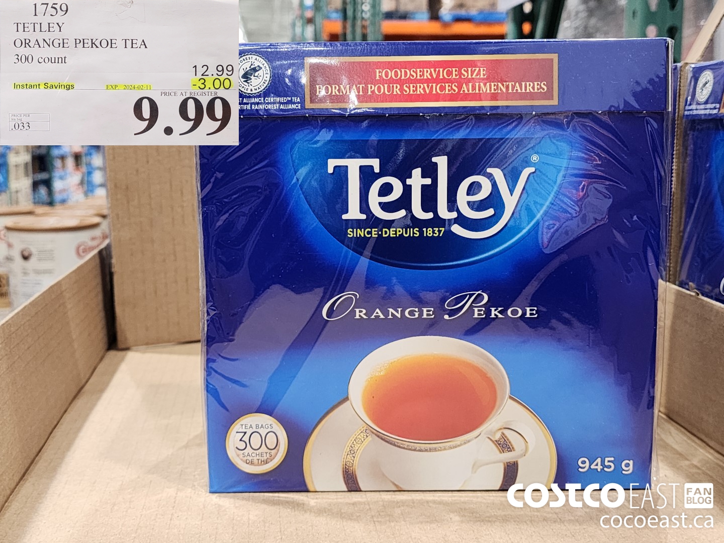 1759 TETLEY ORANGE PEKOE TEA 300 COUNT ($3.00 INSTANT SAVINGS EXPIRES ON 2024-02-11) $9.99