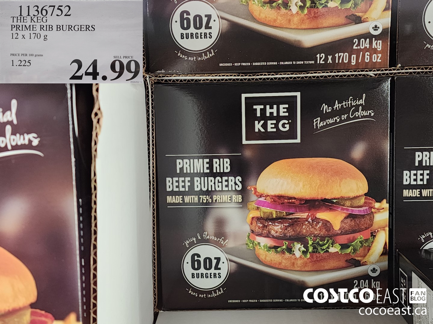 1136752 THE KEG PRIME RIB BURGER 12 X 170 G $24.99