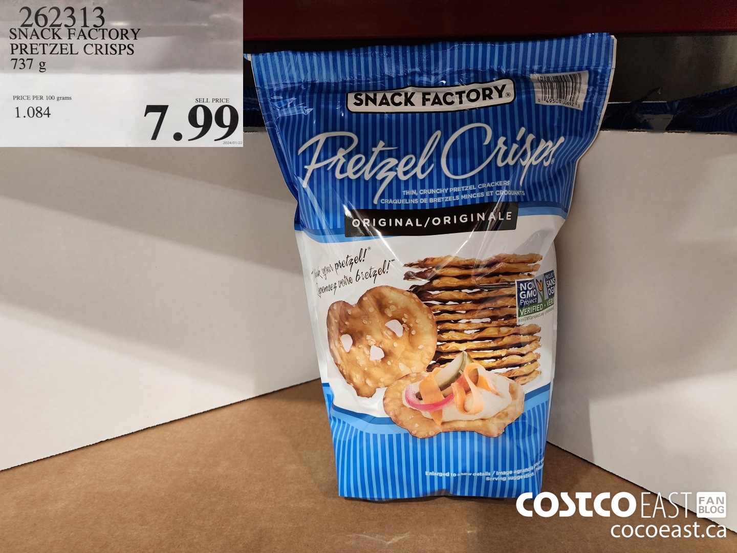 262313 THE SNACK FACTORY PRETZEL CRISPS 737 G $7.99