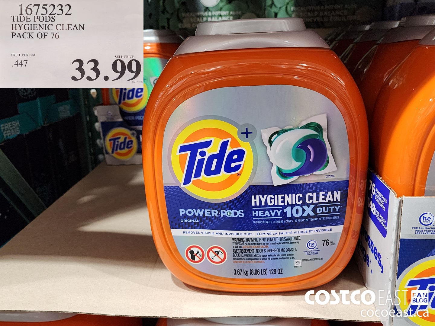 1675232 TIDE PODS HYGIENIC CLEAN PACK OF 76 $33.99