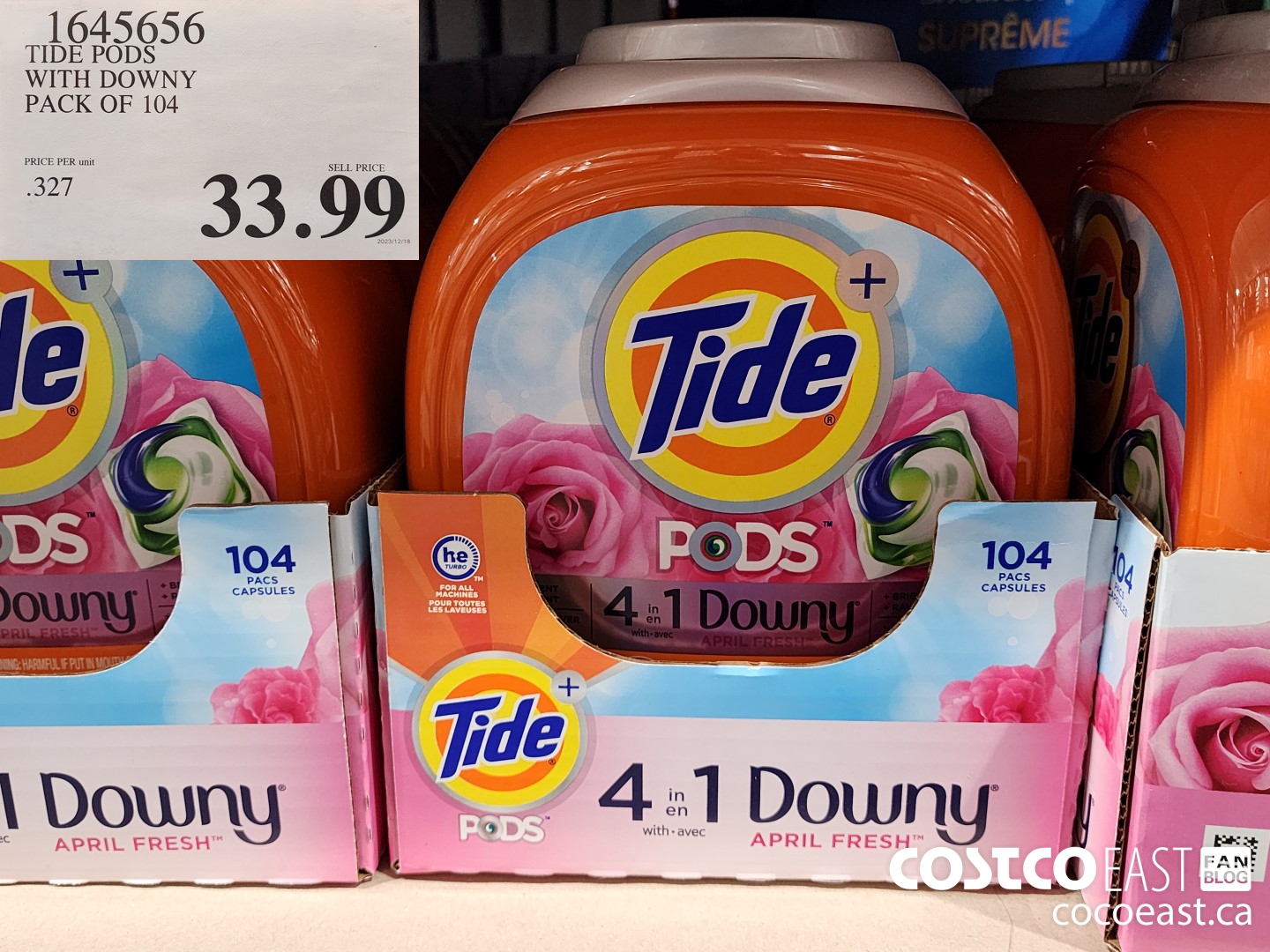 1645656 TIDE PODS WITH DOWNY PACK OF 104 $33.99