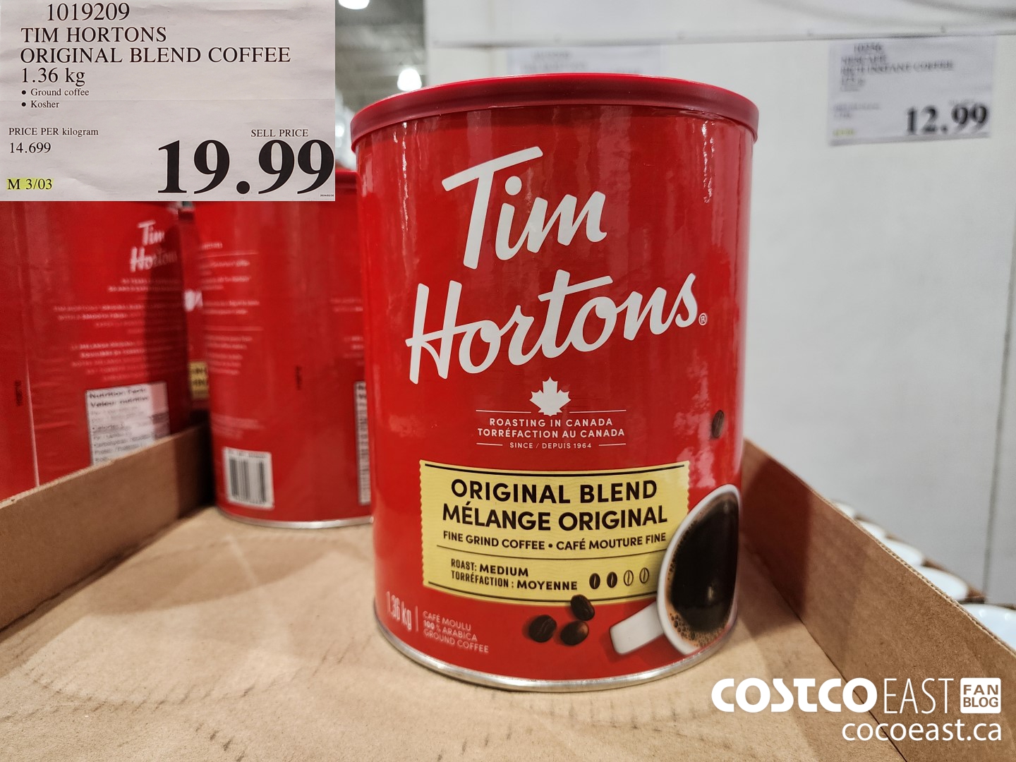 1019209 TIM HORTONS ORIGINAL BLEND COFFEE 1.36 KG $19.99