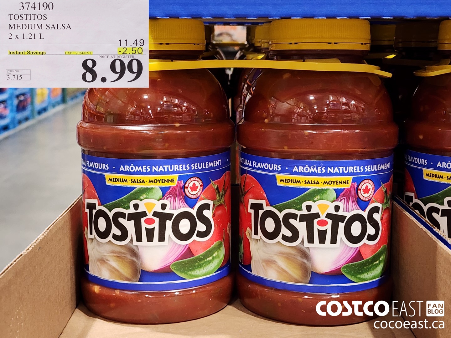 374190 TOSTITOS MEDIUM SALSA 2 X 1.21 L ($2.50 INSTANT SAVINGS EXPIRES ON 2024-02-11) $8.99