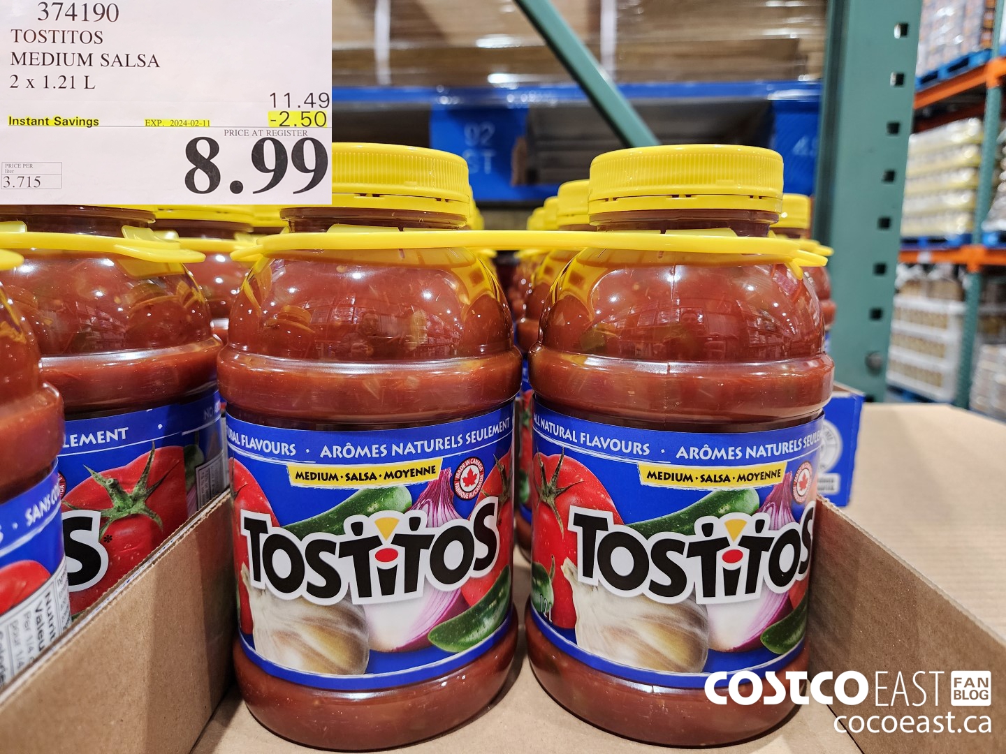 374190 TOSTITOS MEDIUM SALSA 2 X 1.21 L ($2.50 INSTANT SAVINGS EXPIRES ON 2024-02-11) $8.99