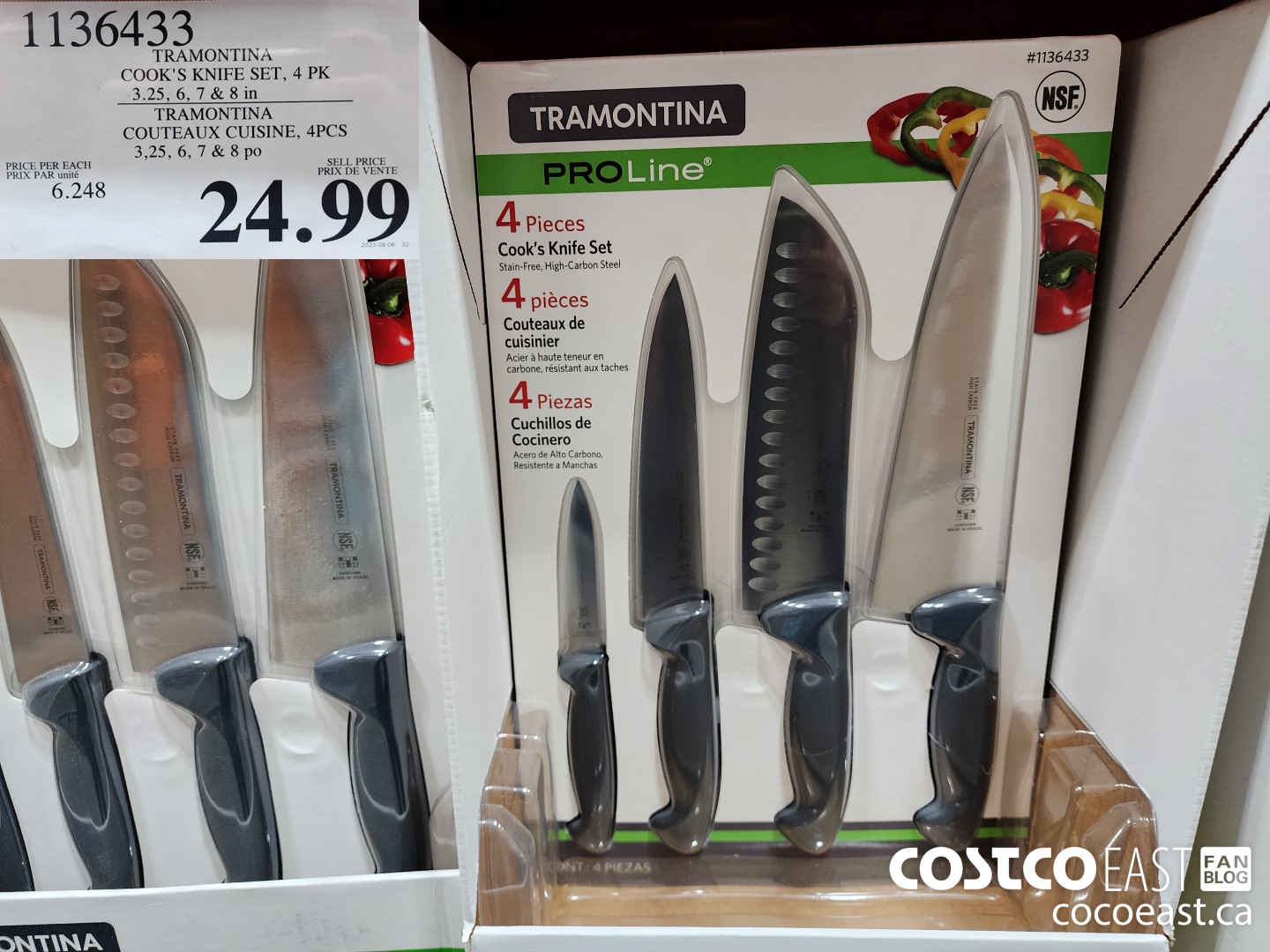 1136433 TRAMONTINA COOK'S KNIFE SET, 4 PK 3.25, 6, 7 & 8 in $24.99