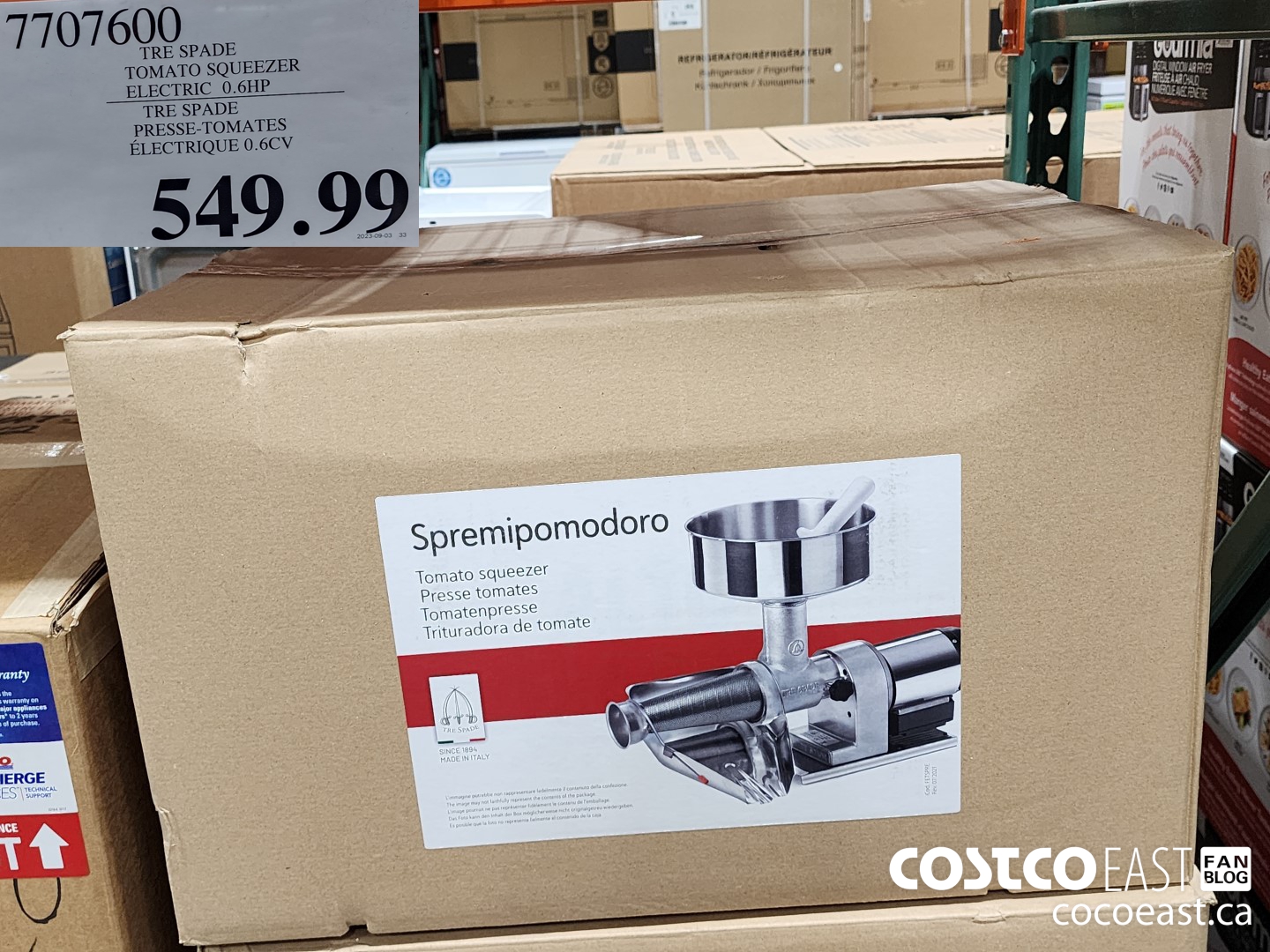 7707600 TRE SPADE TOMATO SQUEEZER ELECTRIC 0.6HP $549.99