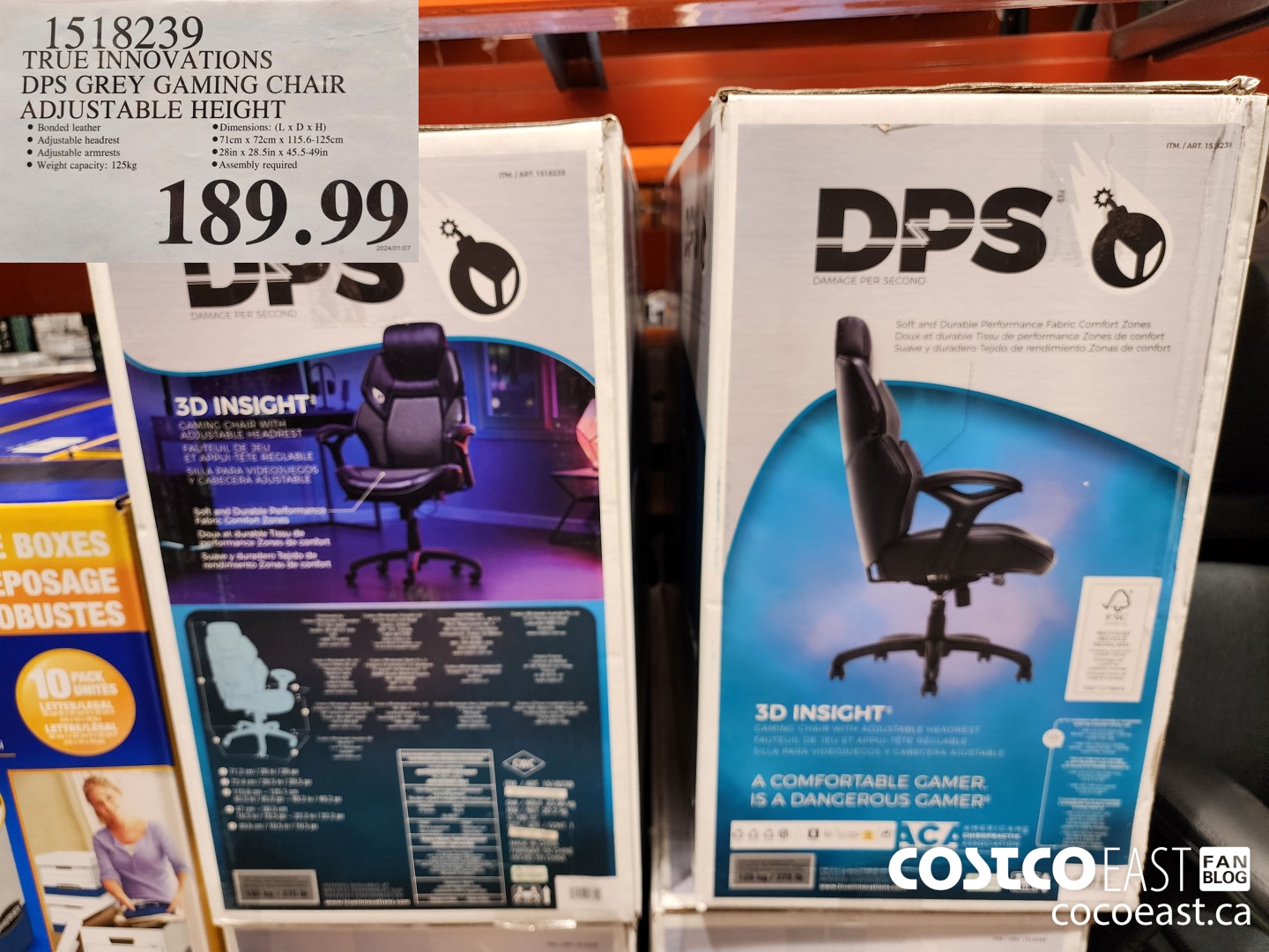 1518239 TRUE INNOVATIONS DPS GREY GAMING CHAIR ADJUSTABLE HEIGHT $189.99