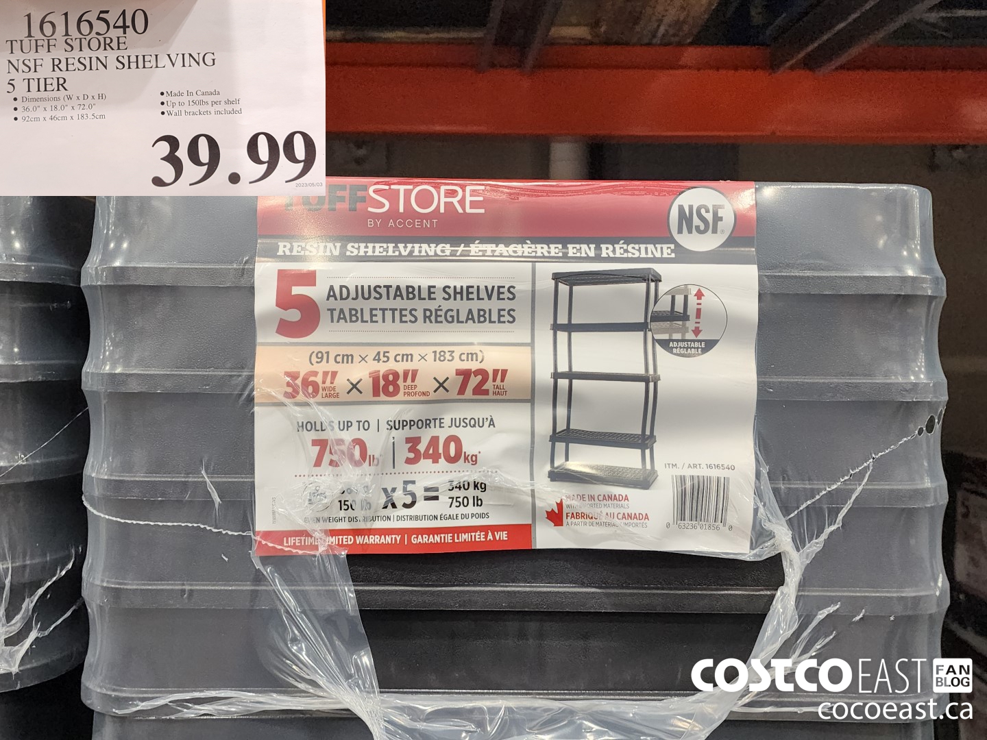 16166540 TUFF STORE NSF RESIN SHELVING 5 TIER $39.99