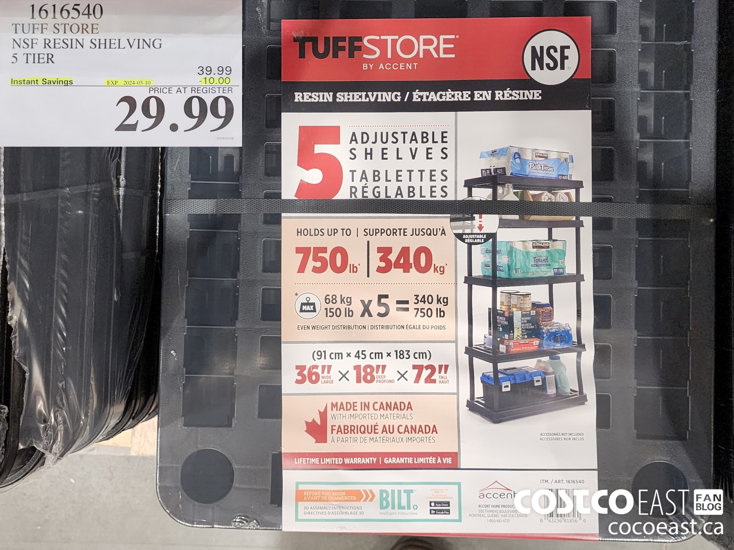 1616540 TUFF STORE NSF RESIN SHELVING 5 TIER ($10.00 INSTANT SAVINGS EXPIRES ON 2024-03-10) $29.99