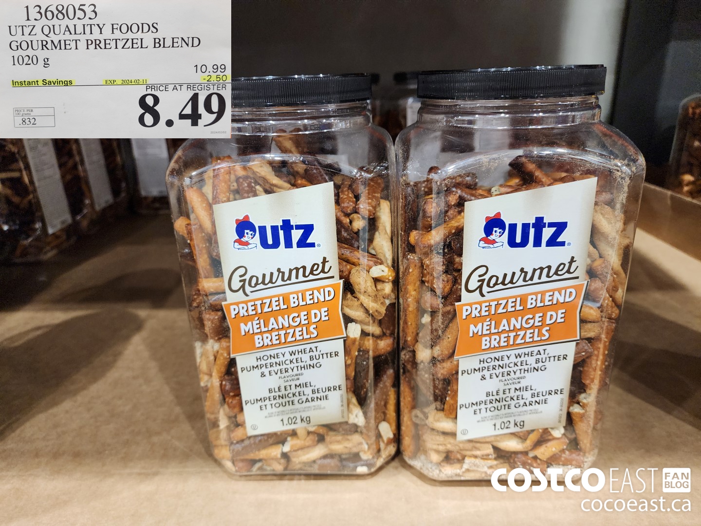 1368053 ULZ QUALITY FOODS GOURMET PRETZEL BLEND 1020 G ($2.50 INSTANT SAVINGS EXPIRES ON 2024-02-11) $8.49