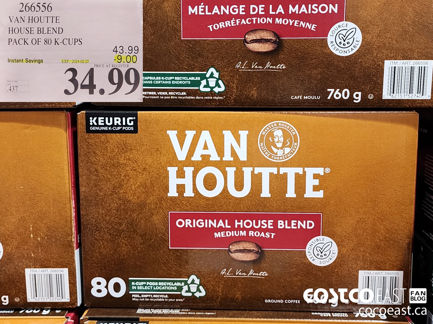 266556 VAN HOUTTE HOUSE BLEND PACK OF 80 K-CUPS ($9.00 INSTANT SAVINGS EXPIRES ON 2024-02-25) $34.99