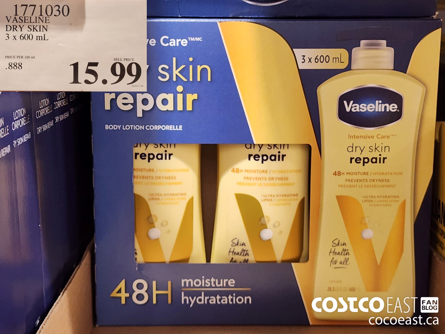 1771030 VASELINE DRY SKIN 3 x 600 mL $15.99