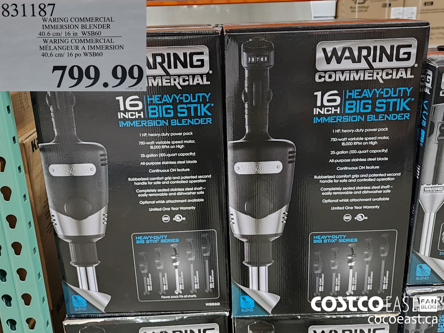 831187 WARING COMMERCIAL IMMERSION BLENDER 40.6 cm/ 16 in WSB60 $799.99