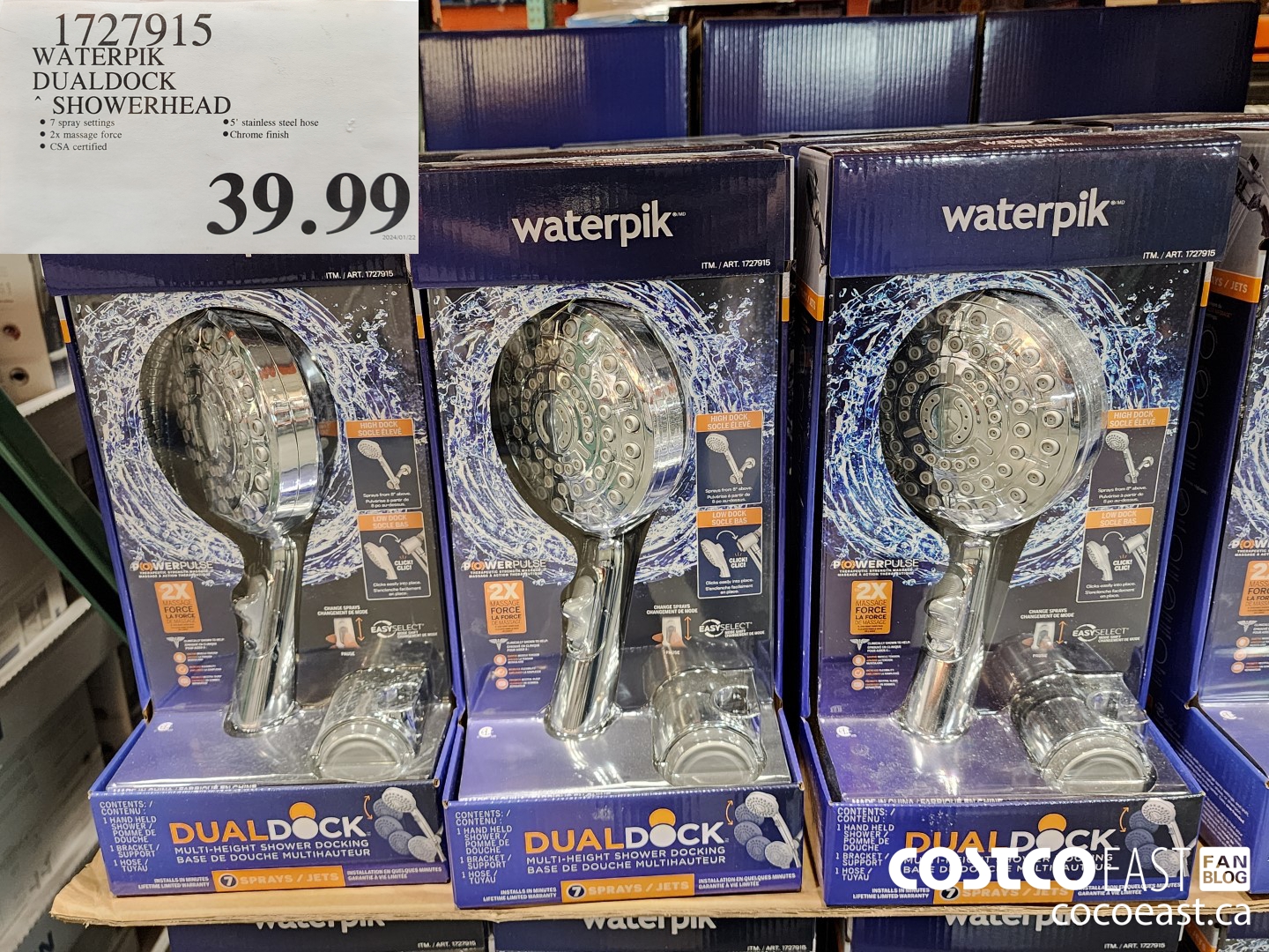 1727915 WATERPIK DUALDOCK SHOWERHEAD $39.99