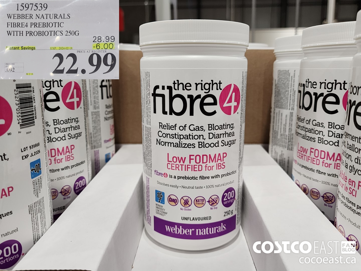 1597539 WEBBER NATURALS FIBRE4 PREBIOTIC WITH PROBIOTICS 250G ($6.00 INSTANT SAVINGS EXPIRES ON 2024-02-18) $22.99