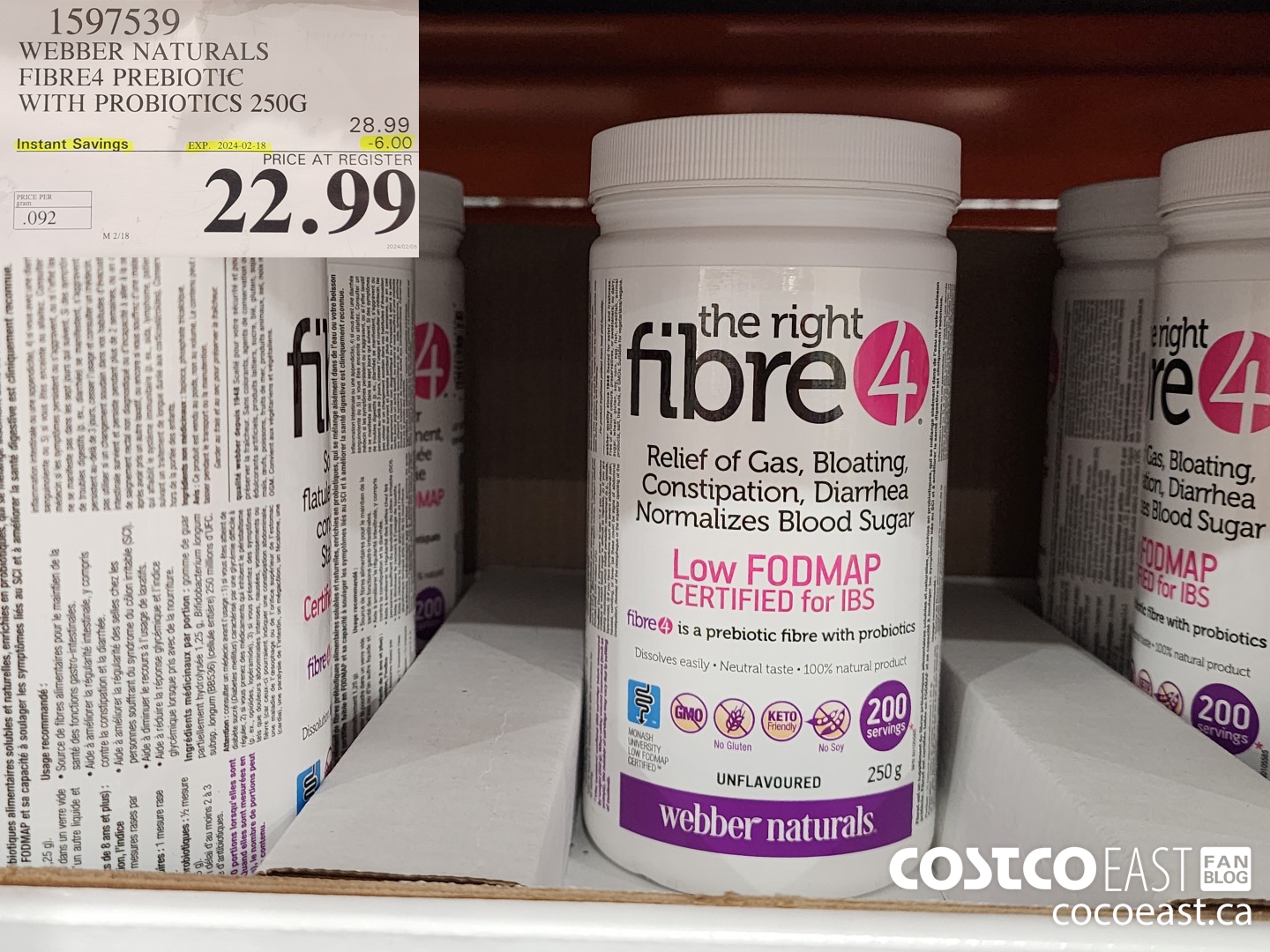 1597539 WEBBER NATURALS FIBRE4 PREBIOTIC WITH PROBIOTICS 250G ($6.00 INSTANT SAVINGS EXPIRES ON 2024-02-18) $22.99
