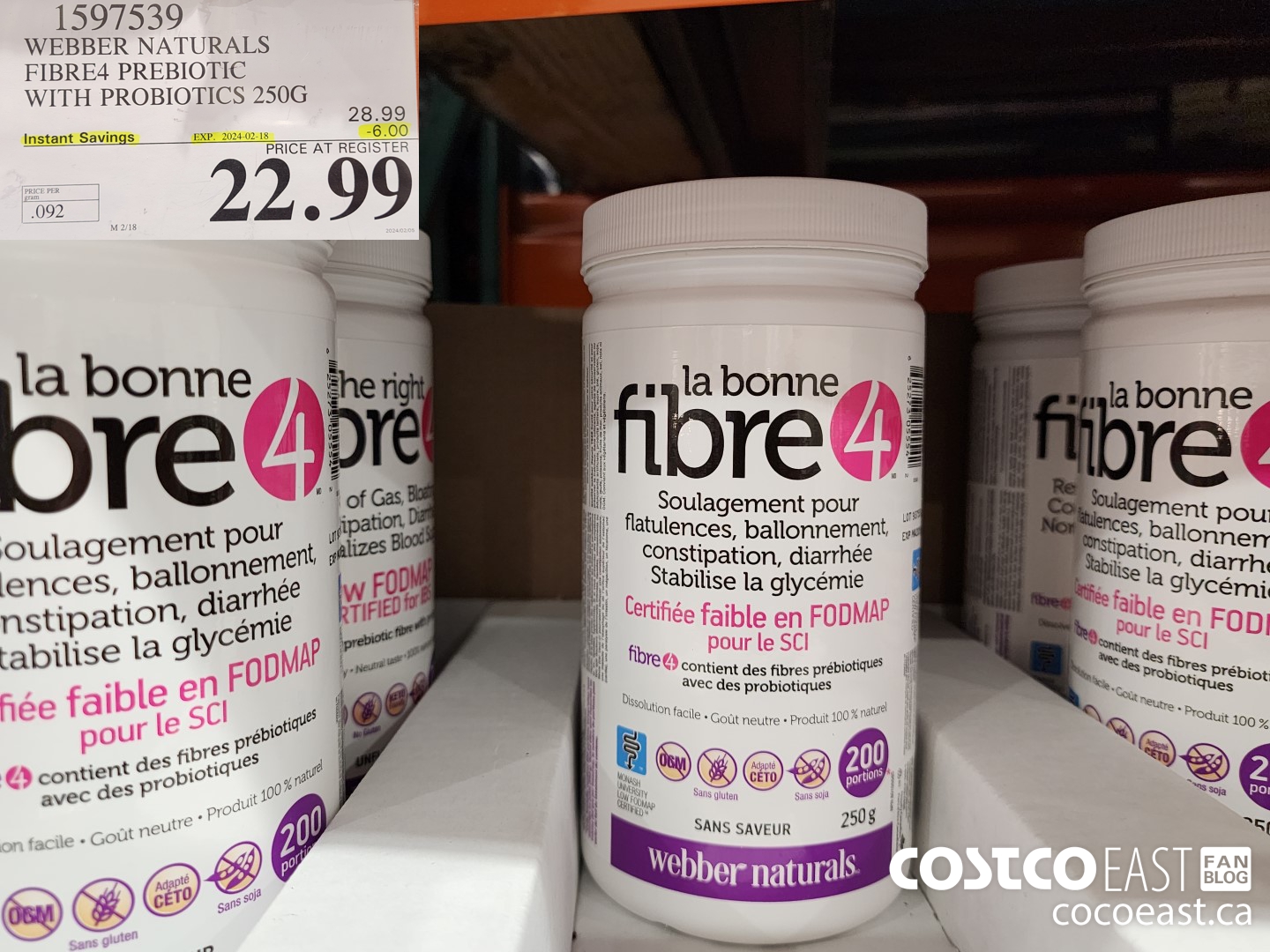 1597539 WEBBER NATURALS FIBRE4 PREBIOTIC WITH PROBIOTICS 250G ($6.00 INSTANT SAVINGS EXPIRES ON 2024-02-18) $22.99