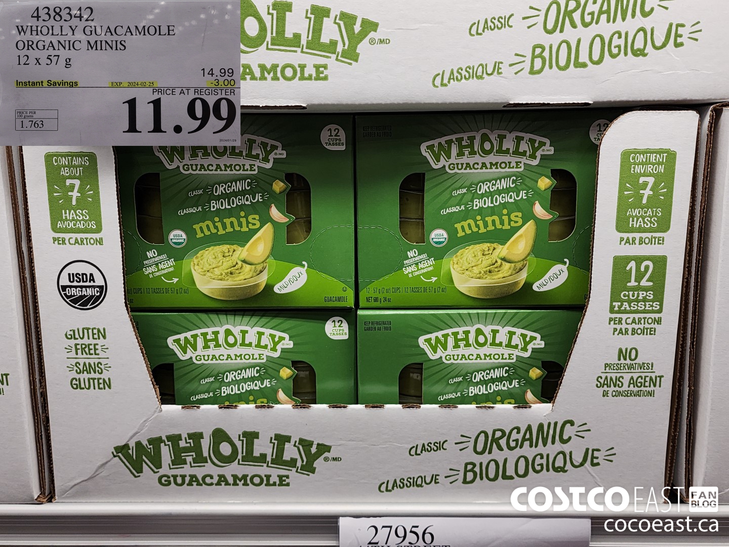 438342 WHOLLY GUACAMOLE ORGANIC MINIS 12 X 57 G ($3.00 INSTANT SAVINGS EXPIRES ON 2024-02-25) $11.99