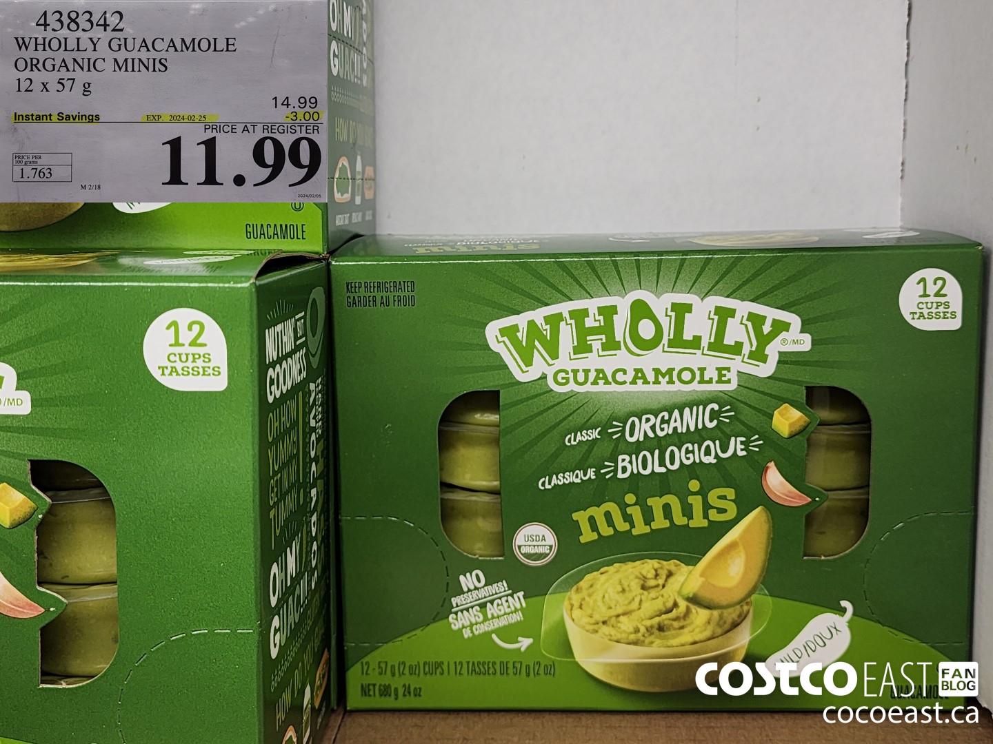 438342 WHOLLY GUACAMOLE ORGANIC MINIS 12 X 57 G ($3.00 INSTANT SAVINGS EXPIRES ON 2024-02-25) $11.99