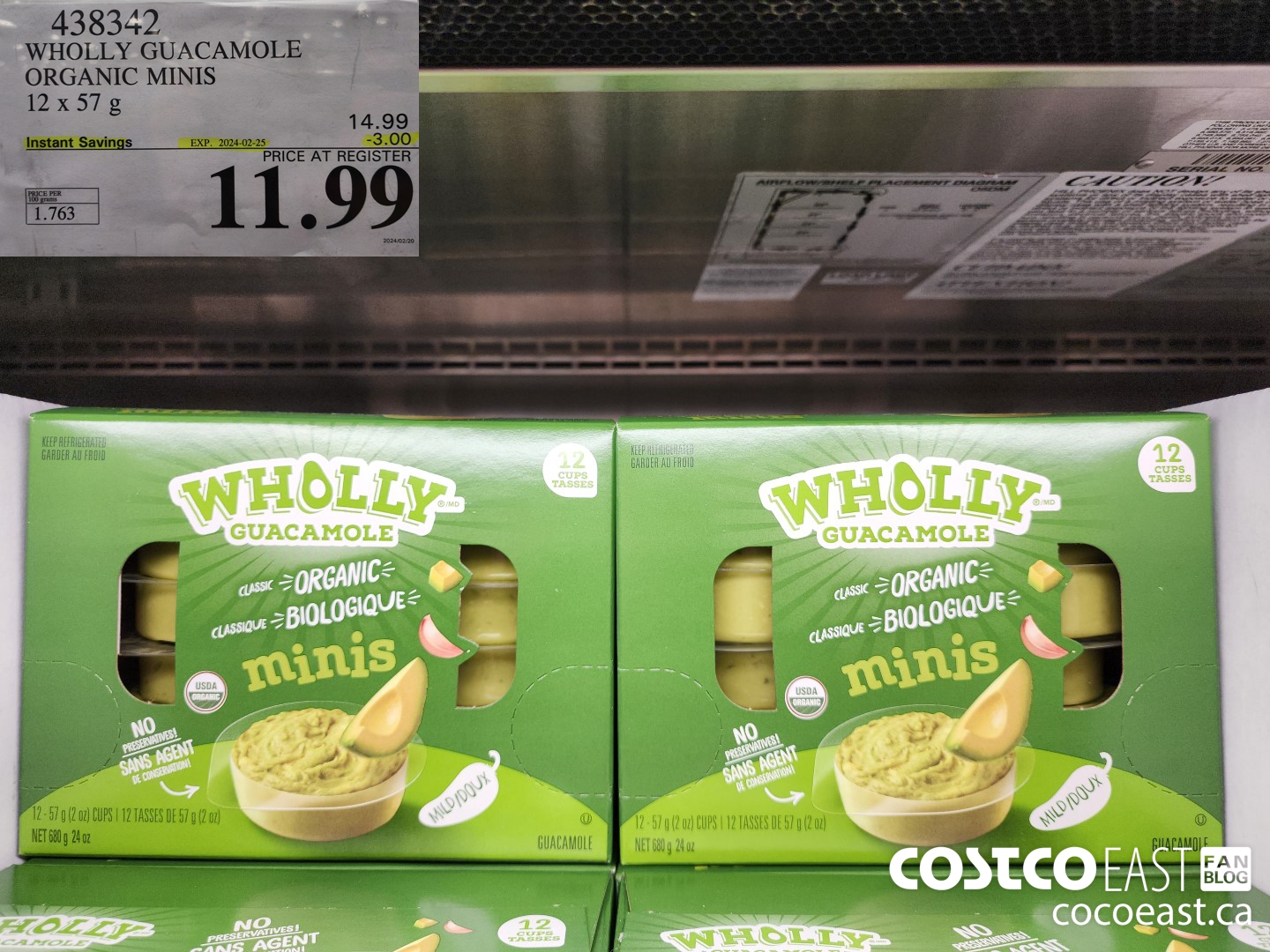 438342 WHOLLY GUACAMOLE ORGANIC MINIS 12 X 57 G ($3.00 INSTANT SAVINGS EXPIRES ON 2024-02-25) $11.99