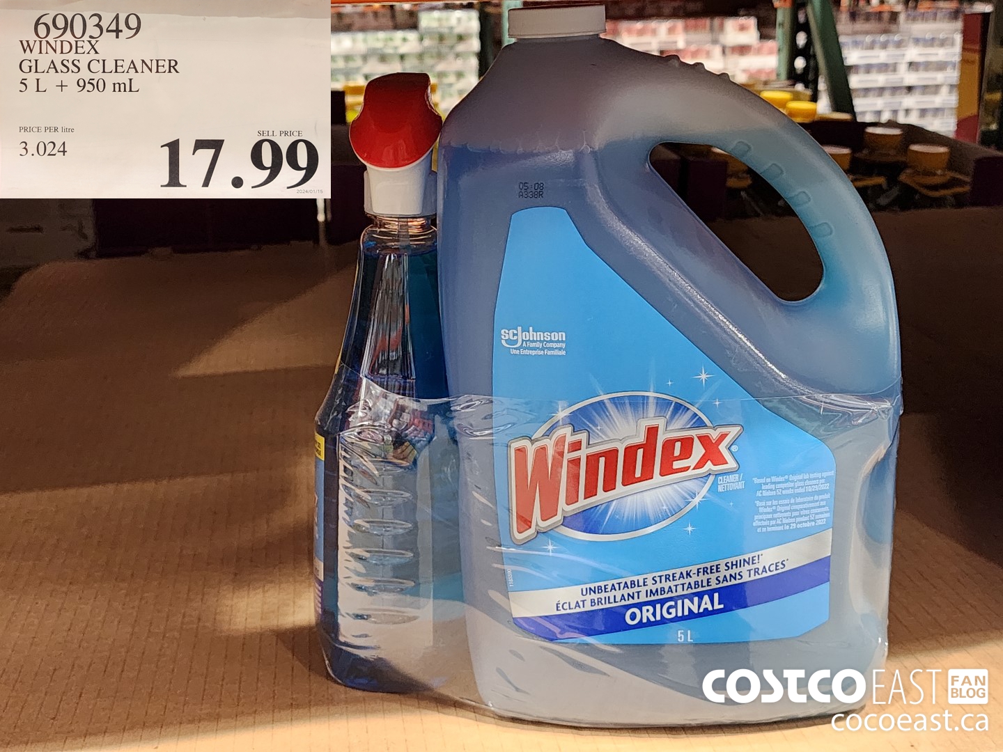 690349 WINDEX GLASS CLEANER 5 L + 950 ML $17.99