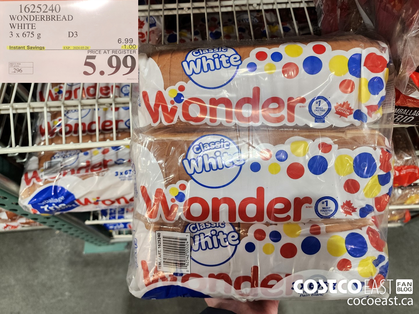 1625240 WONDERBREAD WHITE 3 X 675 G 5.999 ($1.00 INSTANT SAVINGS EXPIRES ON 2024-03-24) $5.00