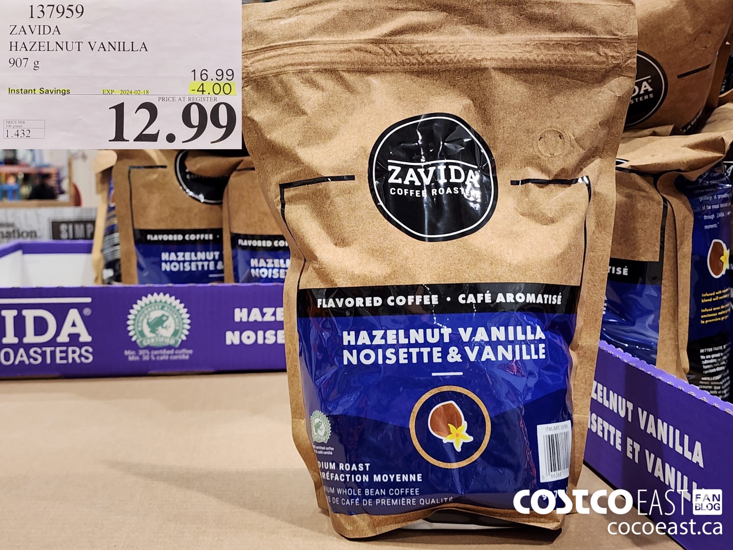 137959 ZAVIDA HAZELNUT VANILLA 907G ($4.00 INSTANT SAVINGS EXPIRES ON 2024-02-18) $12.99