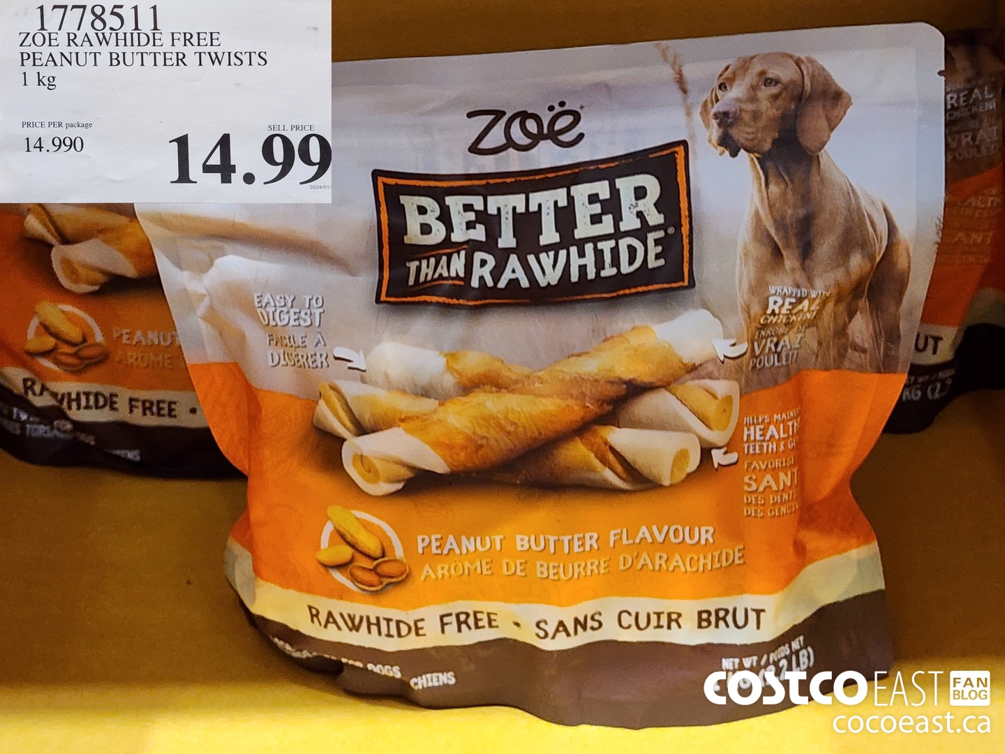 1778511 ZOE RAWHIDE FREE PEANUT BUTTER TWISTS 1 kg $14.99