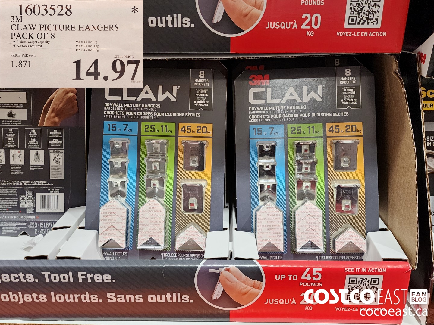 1603528 3M CLAW PICTURE HANGERS PACK OF 8 $14.97