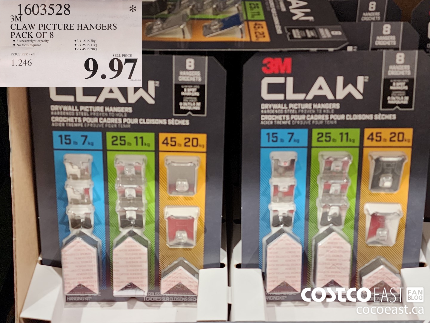 1603528 3M CLAW PICTURE HANGERS PACK OF 8 $9.97
