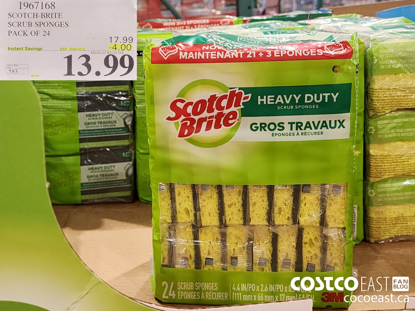 1967168 3M SCOTCH-BRITE SCRUB SPONGES PACK OF 24 ($4.00 INSTANT SAVINGS EXPIRES ON 2024-03-31) $13.99