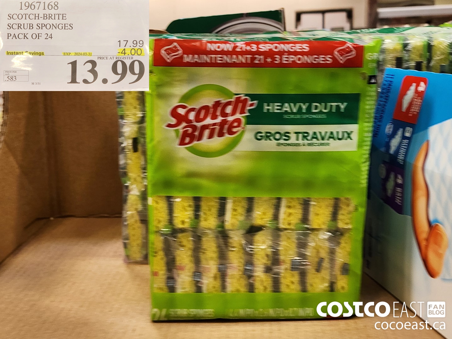 1967168 3M SCOTCH-BRITE SCRUB SPONGES PACK OF 24 ($4.00 INSTANT SAVINGS EXPIRES ON 2024-03-31) $13.99