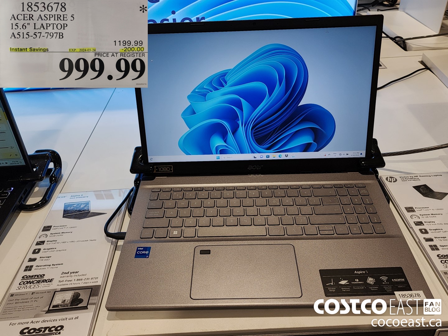 1853678 ACER ASPIRE 5 15.6IN LAPTOP COMPUTER A515-57-797B ($200.00 INSTANT SAVINGS EXPIRES ON 2024-03-24) $999.99