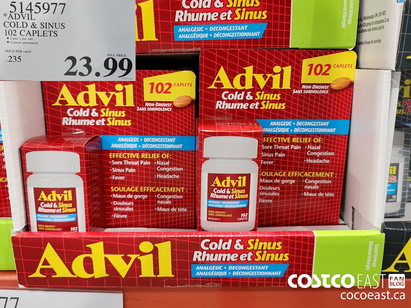 5145977 ADVIL COLD & SINUS 102 CAPLETS $23.99