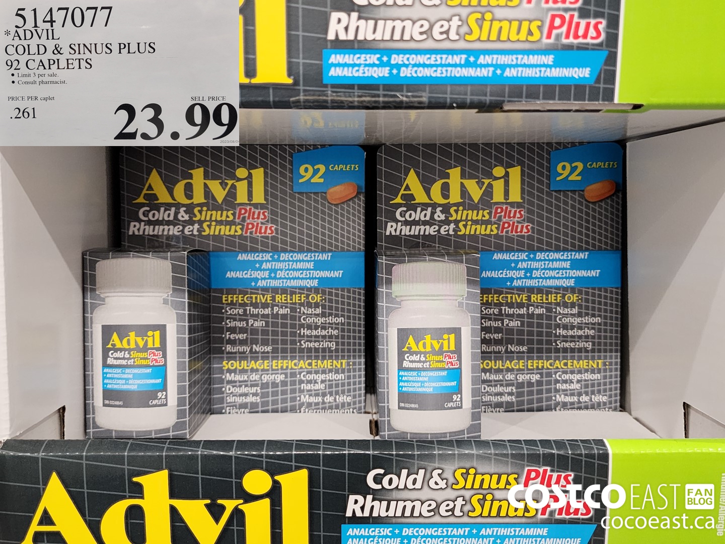 5147077 ADVIL COLD & SINUS PLUS 92 CAPLETS $23.99