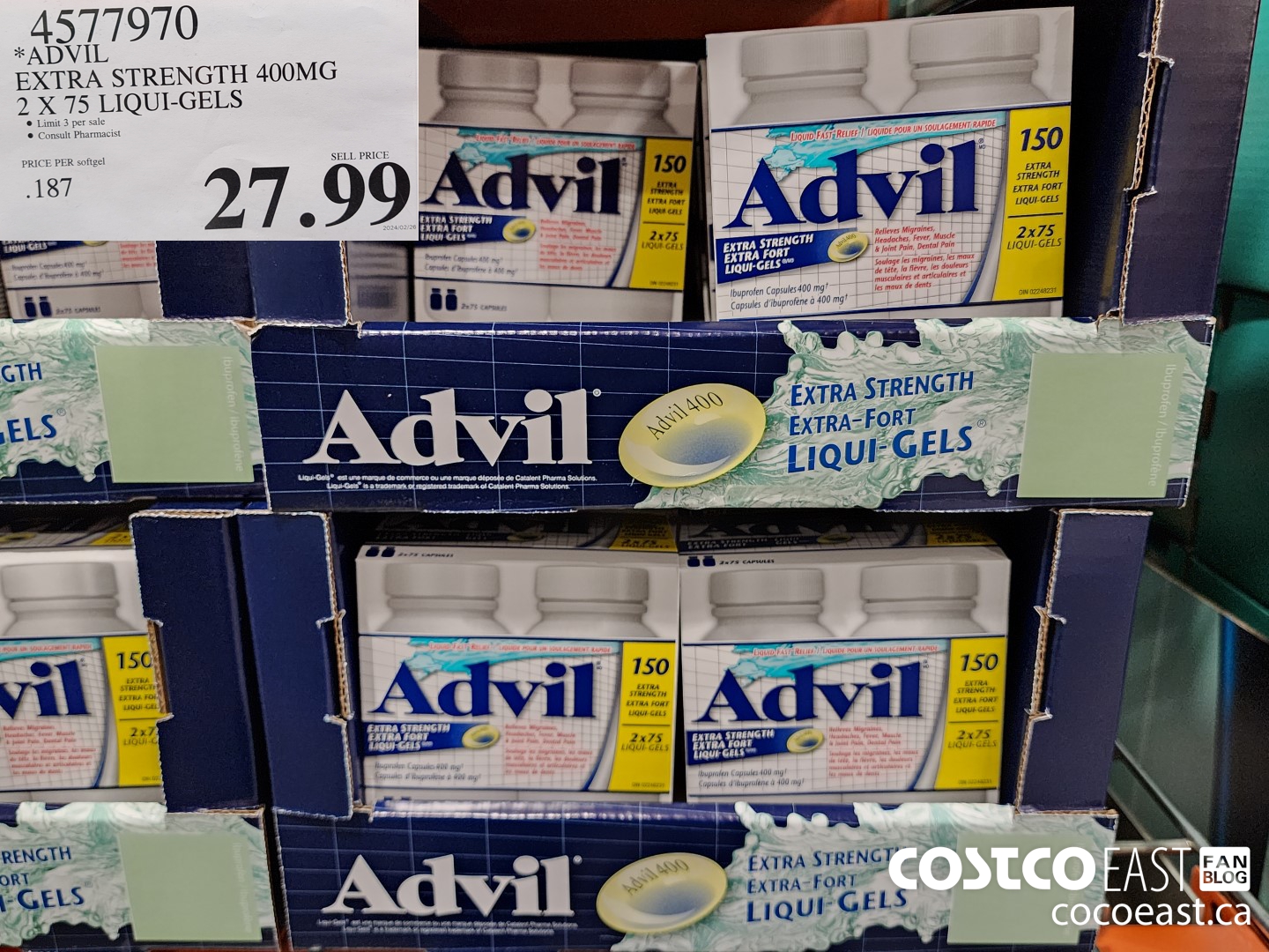 4577970 ADVIL EXTRA STRENGTH 400 MG 2 X 75 LIQUI-GELS $27.99