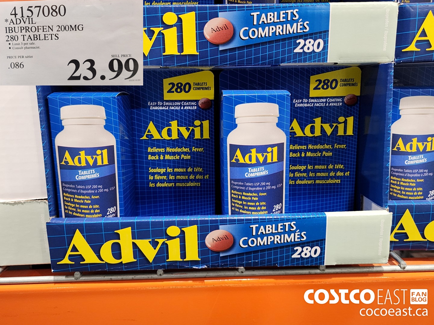 4157080 ADVIL IBUPROFEN 200MG 280 TABLETS $23.99