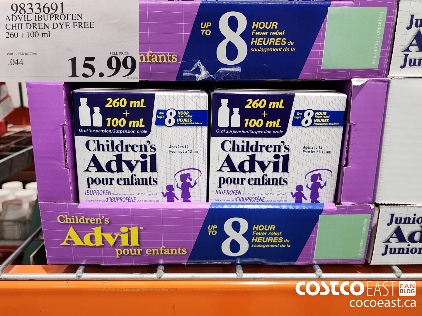 9833691 ADVIL IBUPROFEN CHILDREN DYE FREE 260 + 100ML $15.99