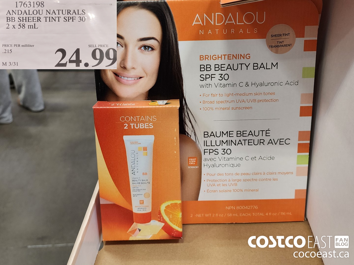 1763198 ANDALOU NATURALS BB SHEER TINT SPF 30 2x58 mL $24.99