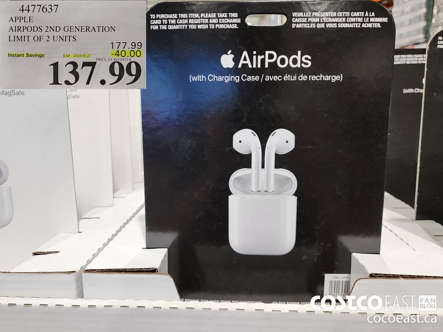 4477637 APPLE AIRPODS 2ND GENERATION LIMIT OF 2 UNITS ($40.00 INSTANT SAVINGS EXPIRES ON 2024-03-27) $137.99