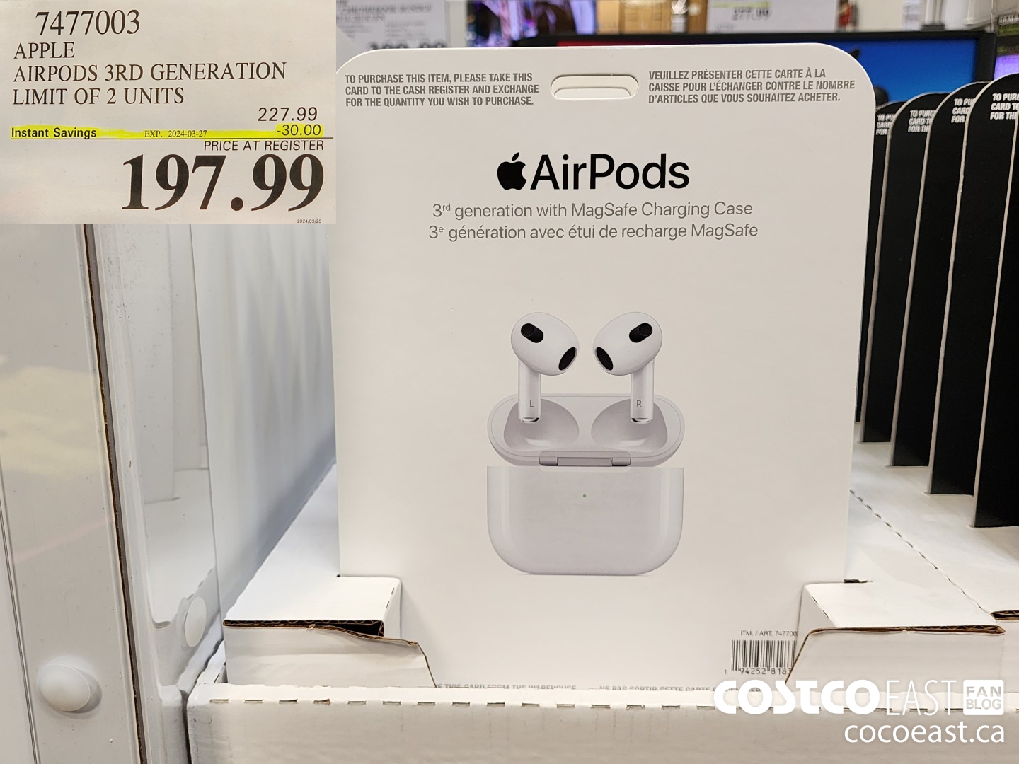 7477003 APPLE AIRPODS 3RD GENERATION LIMIT OF 2 UNITS ($30.00 INSTANT SAVINGS EXPIRES ON 2024-03-27) $197.99