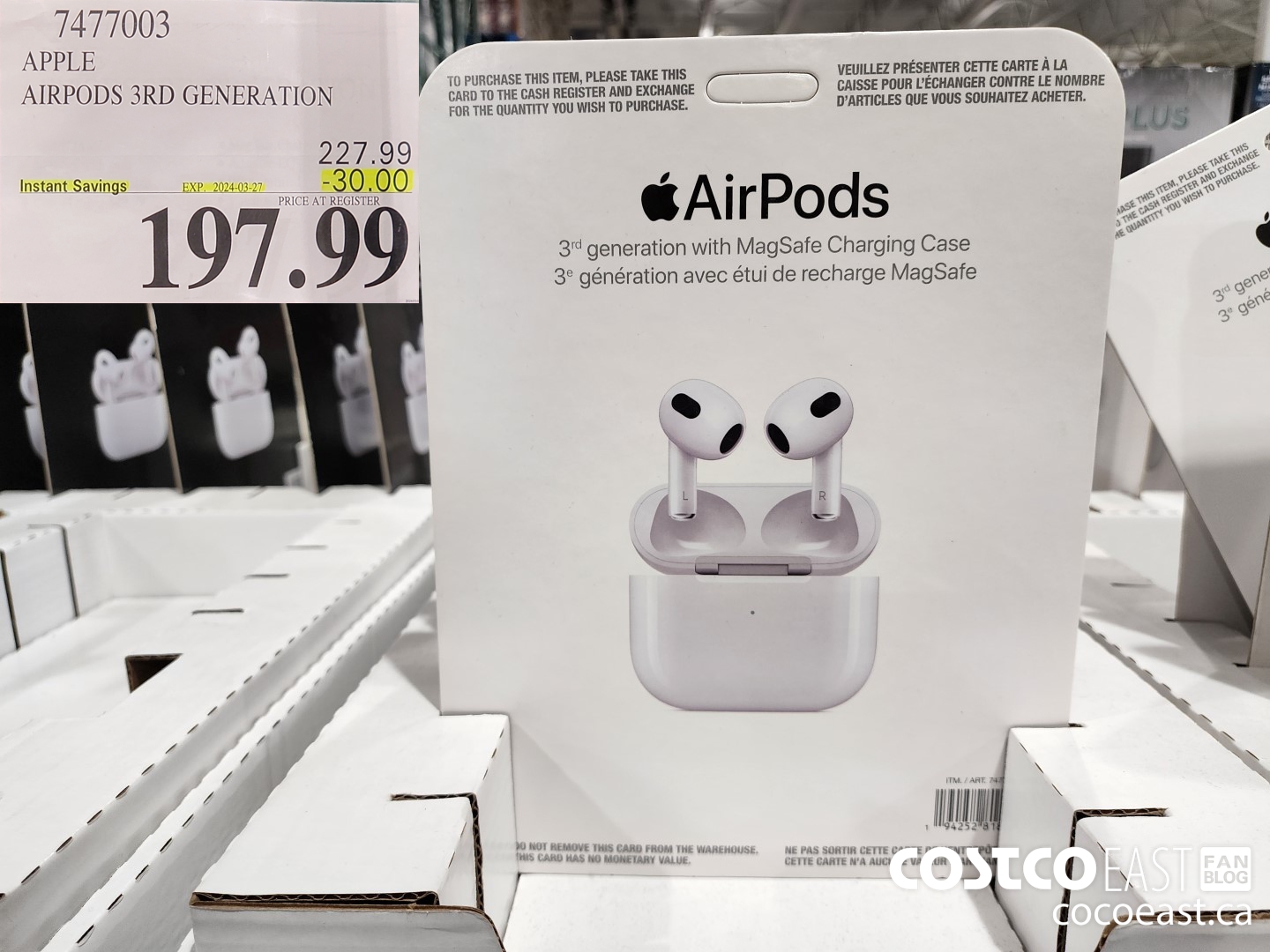 7477003 APPLE AIRPODS 3RD GENERATION ($30.00 INSTANT SAVINGS EXPIRES ON 2024-03-27) $197.99